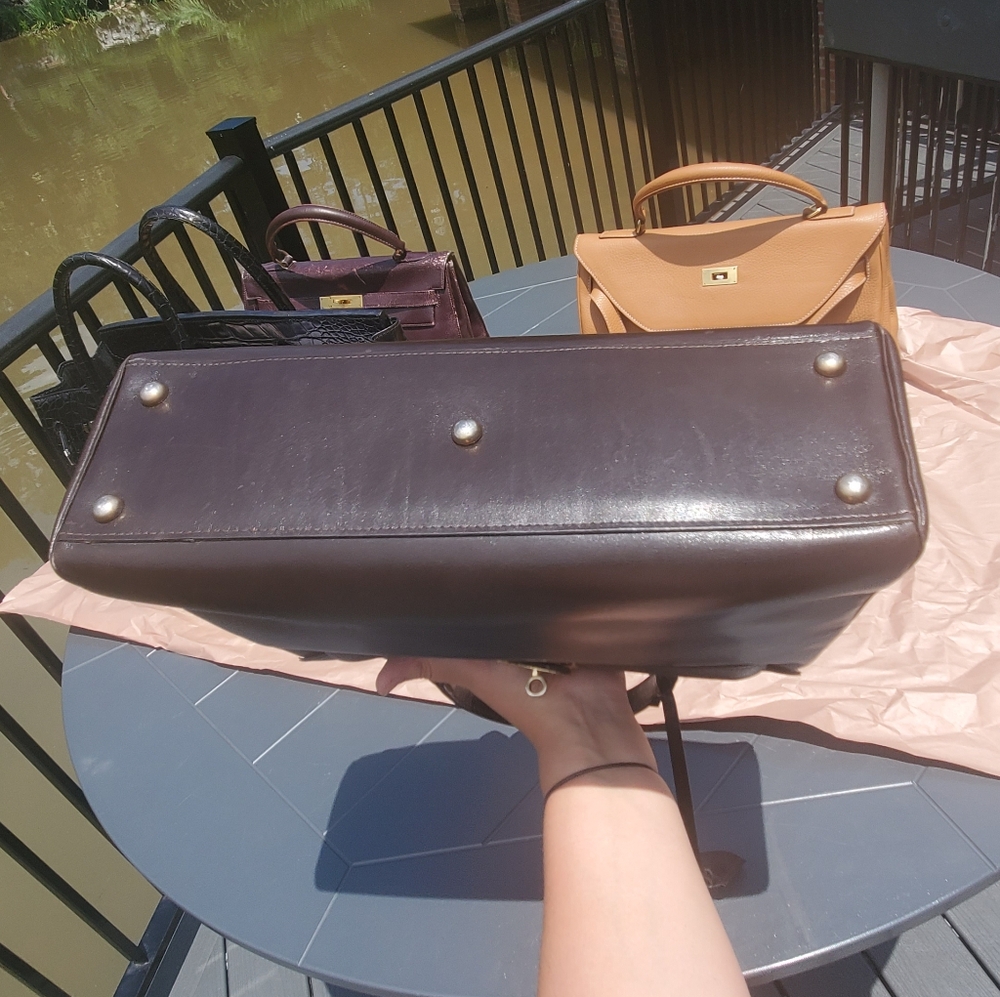 🦄 Vintage Made in Italy Boxcalf 32 Retourne Style Top Handle Lock Bag - Picture 15 of 16